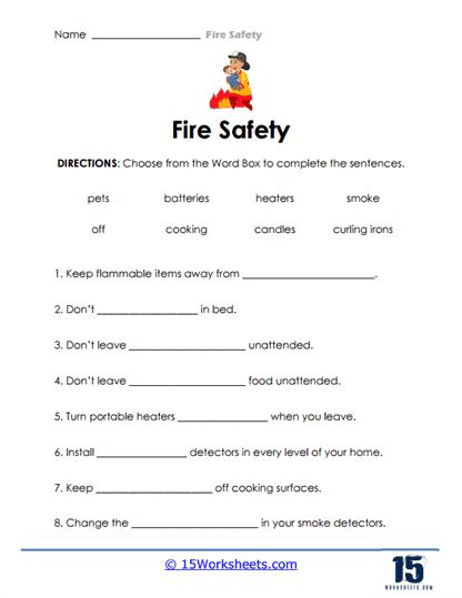 Safety Worksheets, Emergency Worksheet, Fire Safety Worksheets Kindergarten, Emergency Situations Worksheet, Fire Safety Elementary School, Line Of Fire Safety, Fire Safety Worksheets, Computer Safety, High School Pictures