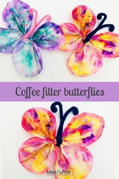 Coffee Filter Butterflies, Butterfly Craft, Spring Butterfly, Coffee Filter Crafts, Rainy Day Crafts, Spring Crafts For Kids, Summer Crafts For Kids, Planter Ideas, Daycare Crafts