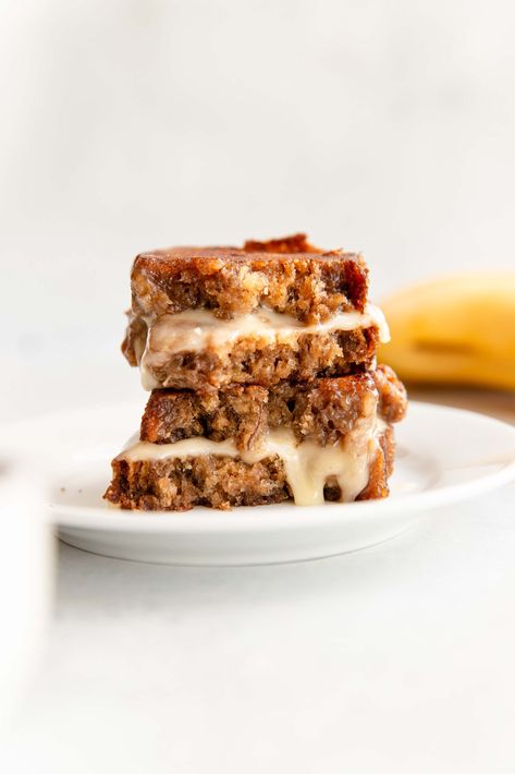 Apple Blondie Cheesecake, Banana Grilled Cheese, Blondie Cheesecake, The Palatable Life, Palatable Life, Apple Blondies, Sweet Banana Bread, Grilled Bananas, Cheesecake Toppings