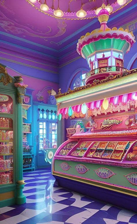 Fantasy Candy Shop, Retro Candy Store, Candy Shop Aesthetic Pastel, Traditional Sweet Shop, Old Candy Shop, Candy Room In House, Candy Land Aesthetic, Candy Store Ideas, Candy Shop Ideas Design