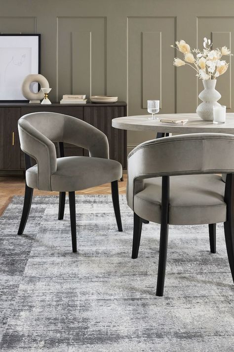 Set of 2 Soft Velvet Mid Grey Remi Dining Chairs Modern Dinning Room Ideas, Grey Dining Chairs Modern, Dining Table Decor Everyday, Velvet Dining Room Chairs, Dining Chairs Uk, Dining Room Design Luxury, Christmas Dining Table Decor, Dining Room Updates, Christmas Dining Table