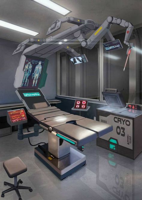 Scifi Medbay, Futuristic Hospital, Scifi Interior, Spaceship Interior, Sci Fi Environment, Hospital Room, Futuristic Interior, Hospital Design, Medical Design