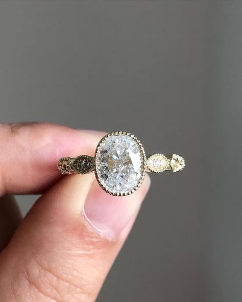 Vintage Art Deco Engagement Ring Oval Cut Moissanite Wedding Promise Ring Women Vintage Inspired Moissanite Ring, Dream Oval Engagement Rings, Gold Art Deco Engagement Ring Vintage, Wedding Rings That Aren’t Diamonds, Bella Swan Engagement Ring, Art Deco Filigree Ring, Engagement Rings With Curved Band, Engagement Rings For Large Hands, Artsy Engagement Rings Vintage