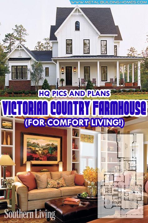 Who can resist the charm of a Victorian style home? Think of that and a beautiful country farmhouse. What a beautiful combination! Victorian Farmhouse Plans Layout, Victorian Barndominium, Southern Ranch Style Homes, Country Victorian Homes, Victorian Homestead, Victorian Farmhouse Exterior, Victorian Farmhouse Plans, Victorian Farmhouse Decor, Modern Victorian Farmhouse