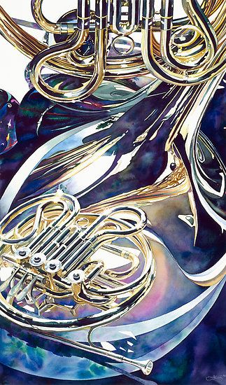 "Bending Light" Watercolor by Paul Jackson Arte Jazz, Light Watercolor, Paul Jackson, Ap Studio Art, Jazz Art, Designer Wall, French Horn, Musical Art, Realistic Paintings