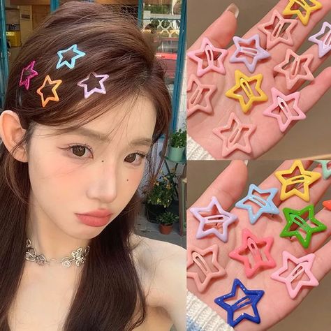 Hair Clips Y2k, Star Hairpin, Y2k Hair, Y2k Hairstyles, Y2k Women, Girls Clips, Hair Grips, Metal Star, Geometric Type