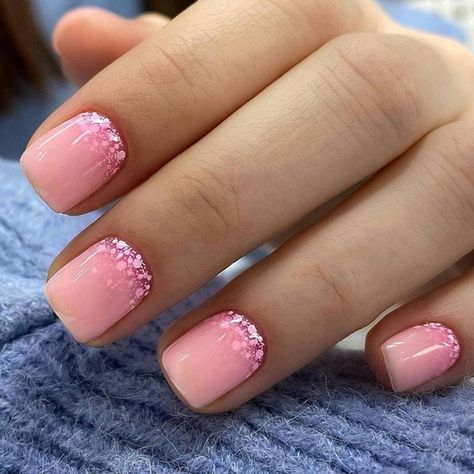 Pink Gradient Square Press on Nails Short, False Nails With Glitter Designs Pink Full Cover Fake Nails Glossy Glue on Acrylic Nails for Women 24 Pcs Amazon Affiliate Nails 23, Nail Art For Girls, Glitter Tip Nails, Finger Nail Art, Nagel Tips, Nails Today, Color Nails, Pink Gradient, Soft Nails