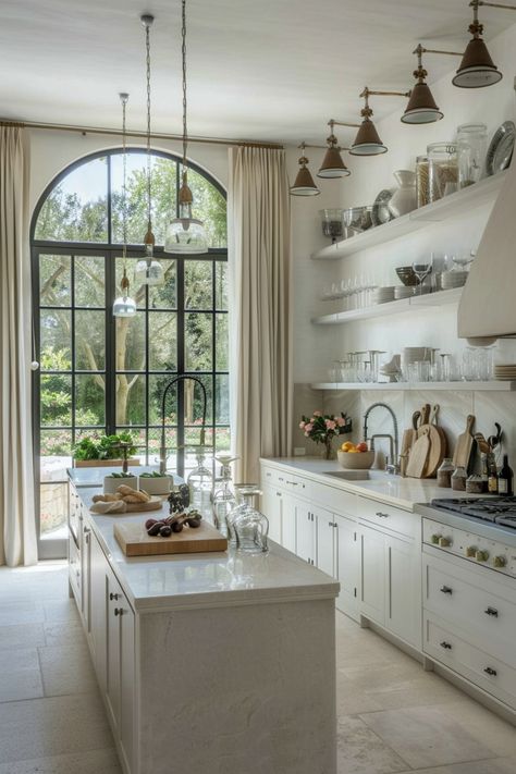 Create a stunning, chic French-inspired kitchen using these simple tips. French Eat In Kitchen, French Chic Kitchen, French Chateau Kitchen Ideas, French House Kitchen, Contemporary French Kitchen, French Kitchen Inspiration, French Chateau Kitchen, Modern French Kitchen, Modern French Country Kitchen