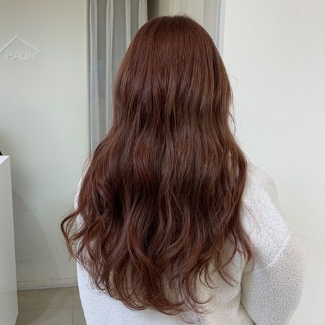 Light Brown Korean Hair Color, Korean Dyed Hair Brown, Red Brown Hair Korean, Korean Hair Brown, Dyed Hair Inspiration Brown, Dark Red Hair Korean, Gingerish Brown Hair, Dark Cinnamon Brown Hair, Dark Copper Hair Color Brown