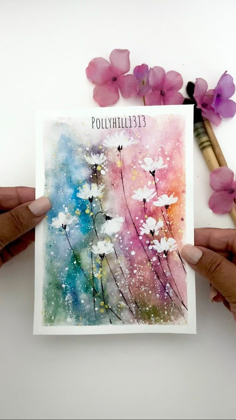 Watercolor Flowers Birthday Card, Flower Cards Ideas, Beautiful Birthday Card Ideas, Painted Card Ideas, Watercolor Art Flowers Beautiful, Watercolor Birthday Cards Ideas, Handmade Watercolor Cards, Get Well Watercolor, Ink And Watercolor Art Ideas