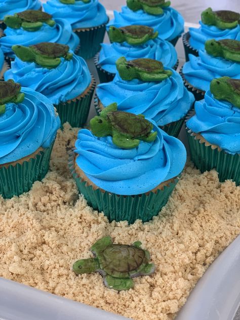 Dolphin Cupcakes, Sea Turtle Cupcakes, 9th Birthday Party, Turtle Cupcakes, Beach Birthday Party, 9th Birthday Parties, Mermaid Parties, Modeling Chocolate, Beach Birthday