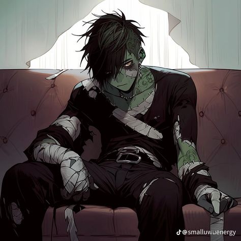 Zombie Guy Art, Anime Zombie Oc, Zombie Oc Art Male, Zombie Character Design Male, Toxic Character Design, Anime Zombie Guy, Zombie Anime Boy, Zombie Boy Art, Monster Boy Oc