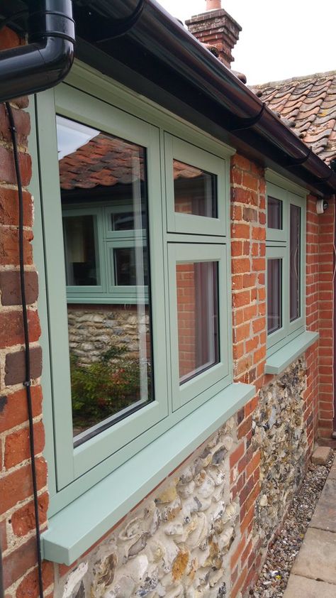 Norwich Windows installation of Chartwell Green Residence 9 windows Wooden Window Colours Ideas, Chartwell Green Windows, Coloured Window Frames Exterior, Green Windows Frames, Sage Green Window Frames, Green Window Frames Exterior, Green Windows Exterior, Window Colours Ideas Exterior, Coloured Window Frames