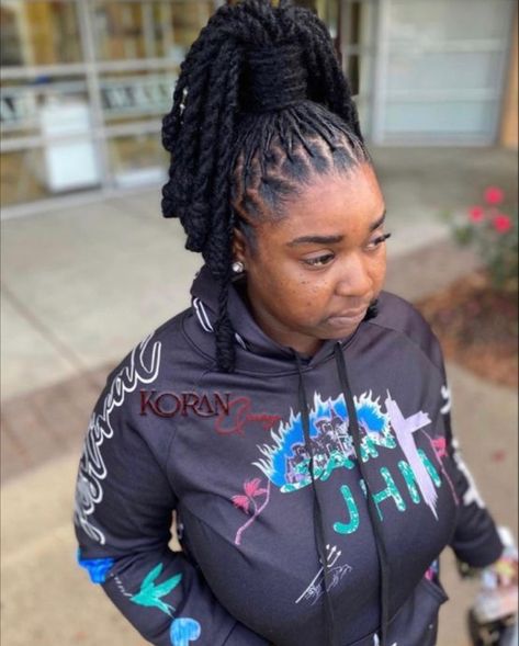 Long Locs Ponytail, Loc Knot Styles, Loc Ponytail Styles With Weave, Loc Knot Ponytail, Long Loc Styles Women Updo, High Updos For Long Hair, Loc Updo Styles Long, Dreadlock Wedding, Loc Knot Bob