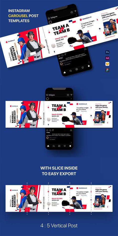 Baseball Instagram Carousel Template FIG, PSD, SKETCH, XD Team Instagram Post, Instagram Carousel Template, Instagram Post Carousel, Classic Mens Haircut, Carousel Template, Welcome To The Team, Instagram Carousel, Basketball Design, Social Media Poster