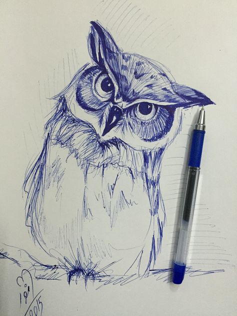 Biro Drawing, Biro Art, Sketch Tutorial, Owl Sketch, Colored Pencil Art Projects, Ballpoint Pen Art, Pen Art Work, Skeleton Drawings, Ballpoint Pen Drawing