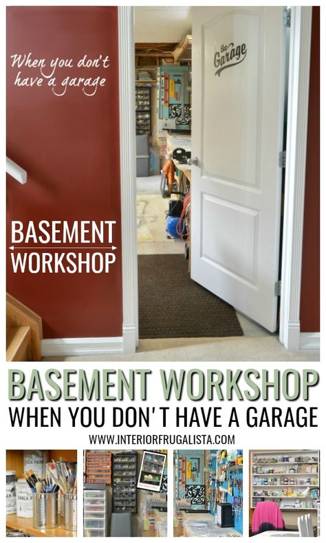 When you don't have a garage! Here I share a tour of our basement workshop with creative storage, organization and workspace solutions. | The Interior Frugalista Workshop Workbench, Garage Organization Shelves, Workbench Storage, Small Basement Remodel, Basement Organization, Basement Workshop, Garage Organization Diy, Tool Room, Room Hacks