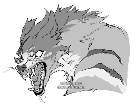 Wolf Looking Up Drawing, Wolf Face Reference, Wolf Teeth Art, Canine Snout Reference, How To Draw Wolf Teeth, Wolf Open Mouth Drawing, Canine Teeth Reference, Wolf Art Cartoon, Werewolf Teeth Drawing