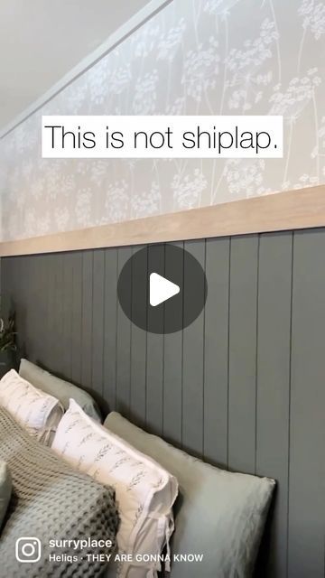 Colton Rembert on Instagram: "Simple and cost affective accent wall! 🛠️🪛  #diy #homerenovation #accentwall #doityourself #newlistings #realestateupdate #sellinghomes #homeshopping" Shiplap With Wallpaper Above, Shiplap Accent Wall Bedroom, Half Shiplap Wall, Shiplap Paneling Sheets, Shiplap And Wallpaper, Shiplap Wall Decor, Faux Shiplap Wall, Paneling Sheets, Accent Wall Diy