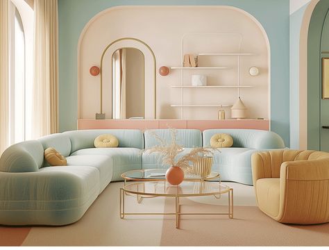 Pastel Interior Design, Pastel Interior, Retro Bedrooms, Create Space, Soft Pastel, House Colors, Interior Styling, Make It, Interior Decorating