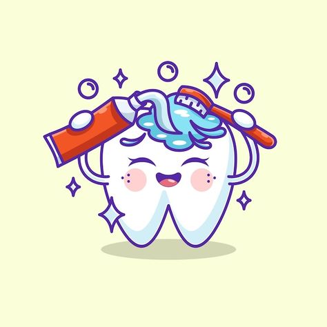 Teeth health care concept with cartoon c... | Premium Vector #Freepik #vector Dental Health Week, Tooth Cartoon, Tooth Brushing, Remedies For Tooth Ache, How To Help Nausea, Health Icon, Cute Tooth, Dental Kids, Teeth Health