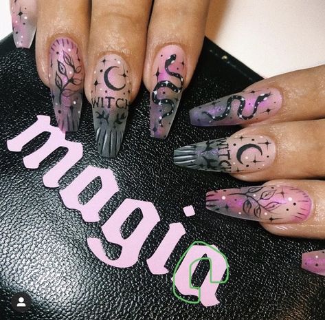 Witch Nails, Witchy Nails, Art Deco Nails, Diva Nails, Gothic Nails, Winter Nails Acrylic, Edgy Nails, Goth Nails, Grunge Nails