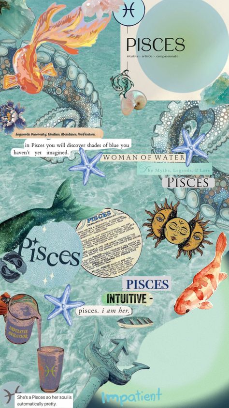 #pisces Pisces Season Aesthetic, Pisces Color Palette, Pisces Wallpaper Iphone, Pisces Moodboard, Pisces Background, Pisces Aesthetic Art, Pisces Wallpaper Aesthetic, Pisces Collage, Pisces Aesthetic Wallpaper