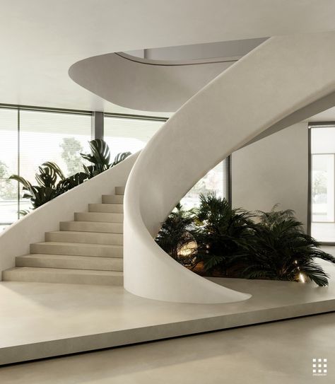 Private house AZURE RESIDENCE INTERIOR from «ZROBIM architects» Hotel Stairs Design, Cool Stairs Ideas, Organic Stairs, Curved Stairs Design, Organic Staircase, Accent Staircase, Geometric Staircase, Curved Staircase Design, House Staircase Design