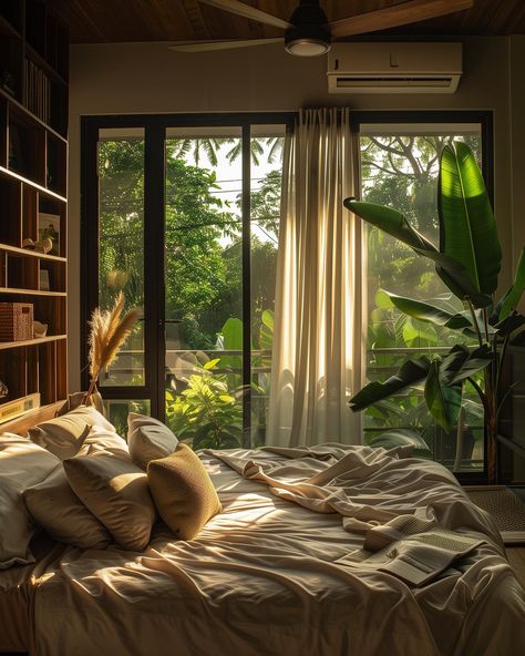 Morning in the forest 🌱✨ Designed by @yanickjimenez #tropical #tropicalvibes #greenarchitecture #tropicalarchitecture #tropitecture #vacationhome #vacationvibes #stone #stonearchitecture #tropicalhouse #interiordesign #greenitecture #architecture #design #art #green #render #critday #archolution #architecture #architecturephotography #greenarchitecture #biophilia #biophilicdesign #midjourneyaiart #midjourneyarchitecture #aiarchitecture #sohabitats Tropical Bedrooms, Tropical Architecture, Stone Architecture, Tropical House, Forest Design, Green Architecture, Wood Bedroom, Forest House, Tropical Vibes