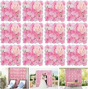 RIDDESS Artificial Flower Wall Panels - 12 Piece Set of 15x15 Inch Silk Rose Pink Floral Background Ideal for Wedding Celebrations, Festive Party Birthday Backdrops and Elegant Home Decor Photo Backdrop Floral, Pink Floral Background, Diy Flower Wall, Artificial Flower Wall, Backdrop Floral, Panel 3d, Backdrop Wall, Flowers Easy, Pink 3d