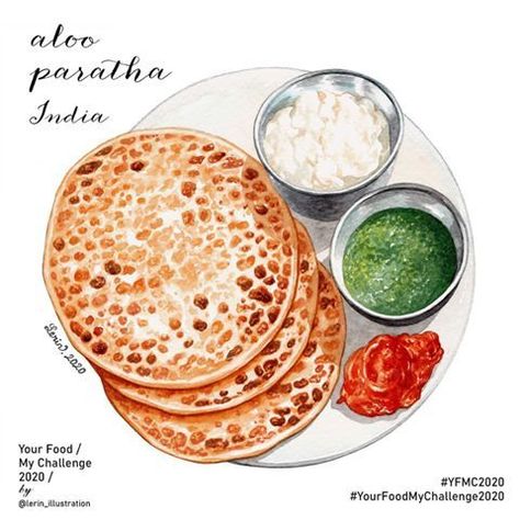 Aloo Paratha, Food Illustration Design, Drink Art, Recipe Book Templates, Cooking Book, Food Doodles, Food Wall Art, Foodie Art, Food Sketch