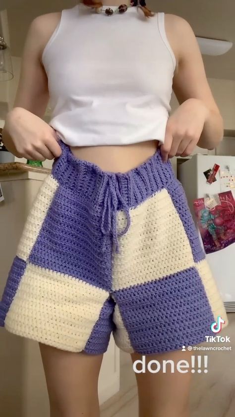 thelawncrochet on Instagram: my first tiktok :-) will be posting a picture of these shorts soon! 🐸 #tiktok #crochet #crochetersofinstagram #crochetaddict #crochetlove… Crochet Baggy Shorts, The Daughters Of Eve, Tiktok Crochet, Indie Y2k, Crochet Clothing And Accessories, Y2k Shorts, Crochet Shorts, Baggy Shorts, Crochet Inspo