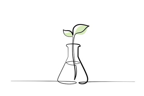 Continuous one line drawing. Chemical lab retort with sprout plant. Vector illustration Chemistry, Biology, Chemical Drawing, Chemistry Logo, Plant Vector, One Line Drawing, Plant Drawing, Paper Craft, Sprouts