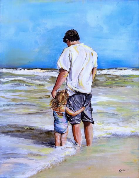 Family Watercolor, Beach People, People Poses, Father And Daughter, Art Painting Gallery, Watercolor Painting Techniques, Palette Knife Painting, Beach Kids, Water Painting