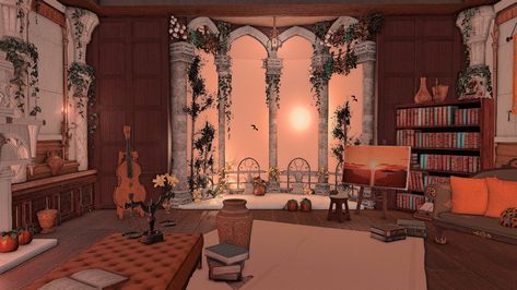 Cottage Core House, Indoor Porch, Ffxiv Housing, Garden Island, Golden City, Candy House, Elden Ring, Fantasy House, Gaming Decor