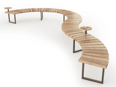 Sectional Curved steel and wood Bench VARIATIONS | Curved Bench by LAB23 Wood Bench Design, Outdoor Bench Plans, Modern Bench Outdoor, Sports Centre, Home Atelier, Round Sectional, Bench Design, Curved Bench, Beautiful Home Gardens