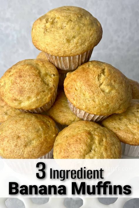 Delicious and easy banana muffins. Uses only two ingredients - cake mix and bananas. Takes just a few minutes to make and it's a great way to use up those ripe bananas! Cake Mix Banana Bread Muffins, Easy Banana Muffins 3 Ingredients, Banana Muffins Easy 3 Ingredients, Cake Mix And Bananas, 3 Ingredient Banana Muffins, Cake Mix Banana Muffins, Two Ingredient Cakes, Easy Banana Muffins, Banana Bread Muffins Easy