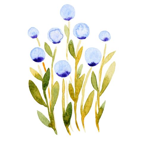 Simple Watercolor Flowers, Simple Watercolor, Photographer Business Cards, Green Watercolor, Pen And Watercolor, Easy Watercolor, Simple Flowers, Flower Art Painting, Blue Watercolor