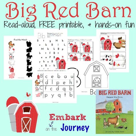 Hands-on activities and a FREE printable pack for preschoolers and kindergarteners made to go along with Margaret Wise Brown's "Big Red Barn." | embarkonthejourney.com Farm Unit Preschool, Farm Week, School Farm, Preschool Farm, Farm Play, Farm Lessons, Farm Theme Preschool, Homeschool Fun, Homeschooling Preschool