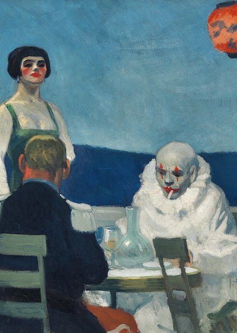 Orwell — Soir Bleu, Edward Hopper, 1914 Edward Hopper Paintings, Hopper Art, Clown Paintings, Canvas Art Projects, Edward Hopper, Textured Canvas Art, Paintings I Love, Aesthetic Painting, Famous Art