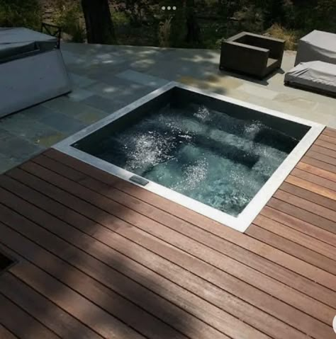 In Ground Jacuzzi Outdoor, In Deck Hot Tub, Stainless Steel Hot Tub, Hot Tubs On Decks, Hot Tub In Ground, Hot Tub In Deck, Sunken Jacuzzi, Small Outdoor Pool, Outdoor Pool And Hot Tub