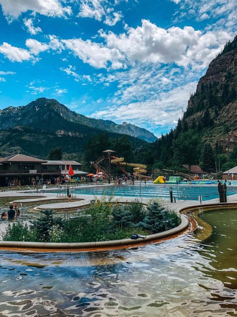 Ouray Hot Springs view from adult pools - This complete Ouray Colorado travel guide is everything you need to plan an epic trip and things to do in Ouray. In Ouray Colorado, summer is a great time to visit with plenty of hikes in Ouray Colorado, camping in Ouray Colorado and things to do in Ouray with kids. Check out this guide for Ouray Colorado things to do in summer, where to eat in Ouray, where to stay in Ouray and what to do in Ouray Colorado. Switzerland Of America, Ouray Colorado Summer, Colorado Roadtrip, Colorado Camping, Things To Do In Summer, Ouray Colorado, Colorado Travel Guide, Cascade Falls, Colorado Trip