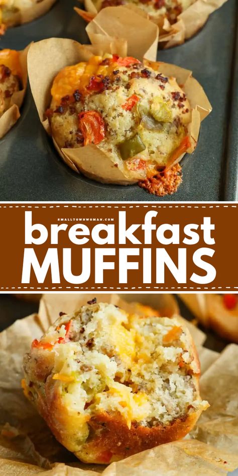 Start your mornings with some savory breakfast muffins! They're one of the best breakfast recipes that are freezer-friendly. Loaded with sausage, veggies, and cheese, these egg muffin cups are hearty and delicious. They're a great snack food, too! Loaded Egg Muffins, Savory Egg Breakfast, Jumbo Breakfast Muffins, Breakfast Recipes For One Person, Breakfast Muffins Recipes Egg, Quick Savory Breakfast Ideas, Easy Savory Breakfast Ideas, Summer Muffins, Savory Breakfast Ideas