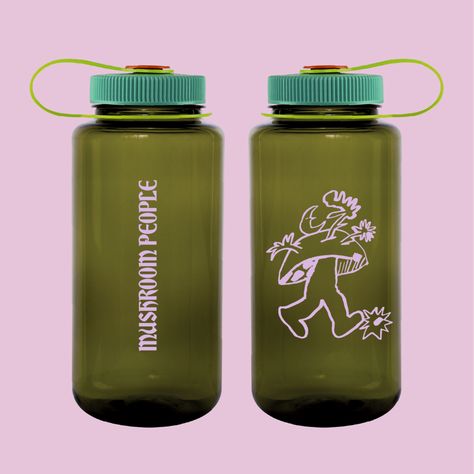 Mushroom People, Nalgene Water Bottle, Branded Water Bottle, Wide Mouth Water Bottle, Online Logo Design, Mushroom Decor, Water Bottle Design, Merchandise Design, Bottle Design