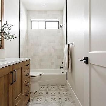 Brown And Gray Bathroom Design Ideas Brown And Grey Bathroom, Brown And Gray Bathroom, Gray Hexagon Tile, Brown Vanity, Grey Quartz Countertop, Gray Shiplap, Grey Bathrooms Designs, Blue Laundry Rooms, White Mosaic Tiles