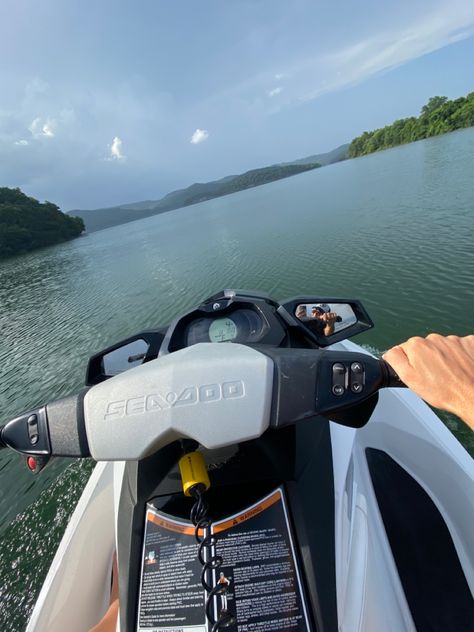 Seadoo on the lake surrounded by calm water and mountains Kasie West, Jet Skiing, Summer Swimming, Jetski, Clear Mind, Big Money, Vacation Mode, Jet Ski, Lake Life