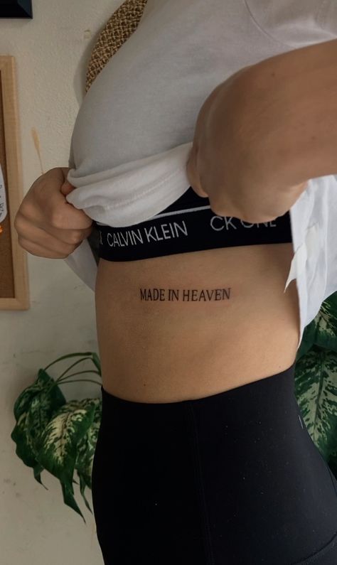 Lettering tattoo Made In Heaven Tattoo Font, Almost Heaven Tattoo, Made In Heaven Tattoo, Heaven Tattoos, Underboob Tattoo, Head Tattoo, Tattoo Font, Line Art Tattoos