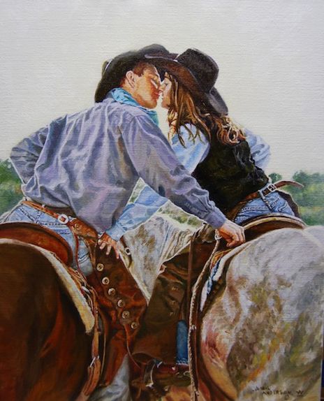 art JaNeil Anderson | western | couple in love A Man, Cowboy, Horses, Hats, Art