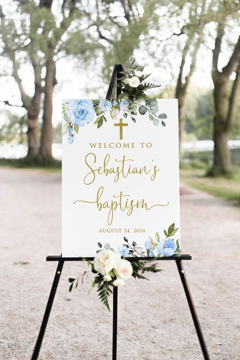 Baptism Welcome Sign, Office Depot, First Communion, Pink Gold, Welcome Sign, Blue Gold, Banners, Gold