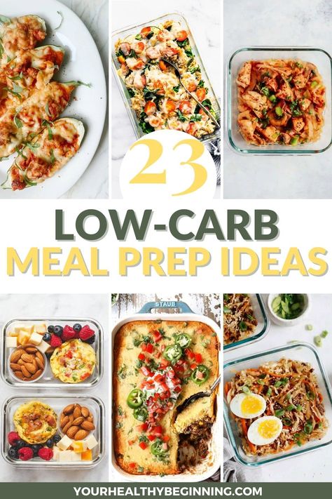 Love meal prepping, but would prefer more low carb options in your meal plan? Today, we're talking about 23 keto-friendly meal prep recipes you can add to your weekly meal planning! These recipes are all low-carb and are delicious healthy options to help you lose weight or maintain your current keto lifestyle! In addition, all recipes have less than 15g of net carbs, with most being under 10g! Head over to Your Healthy Beginning to read the full post! 60 Carb Meal Plan, Low Calorie Prep Meals, Low Carb Diet Plan 21 Days Meal Ideas, Low Carb Meal Prep For The Week, Low Carb Weekly Meal Plan, Keto Dinner Meal Prep, Low Carb Lunch Meal Prep, Low Carb Meal Prep Ideas, Low Carb Freezer Meals